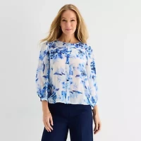 Liz Claiborne Womens Scoop Neck 3/4 Sleeve Blouse