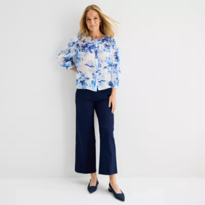 Liz Claiborne Womens Scoop Neck 3/4 Sleeve Blouse