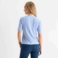 Liz Claiborne Womens Short Sleeve Regular Fit Henley Shirt