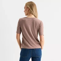 Liz Claiborne Womens Short Sleeve Regular Fit Henley Shirt
