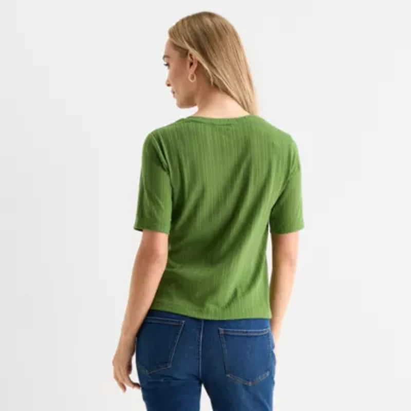 Liz Claiborne Womens Short Sleeve Regular Fit Henley Shirt