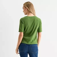 Liz Claiborne Womens Short Sleeve Regular Fit Henley Shirt