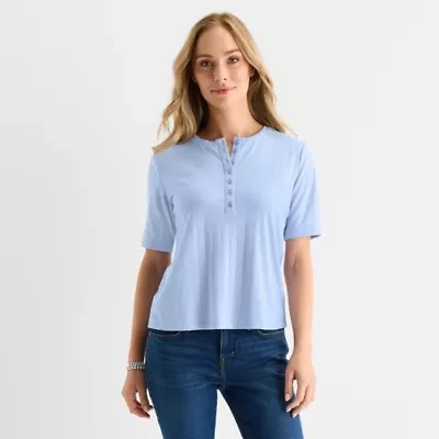 Liz Claiborne Womens Short Sleeve Regular Fit Henley Shirt