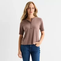 Liz Claiborne Womens Short Sleeve Regular Fit Henley Shirt
