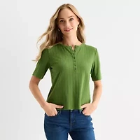 Liz Claiborne Womens Short Sleeve Regular Fit Henley Shirt