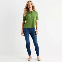 Liz Claiborne Womens Short Sleeve Regular Fit Henley Shirt