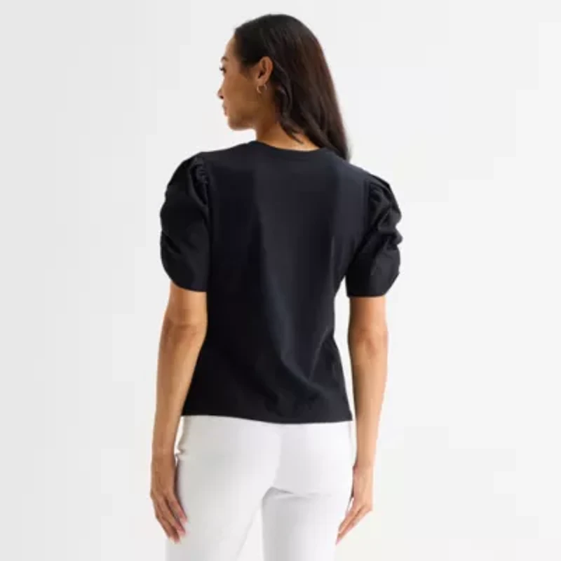 Liz Claiborne Womens Crew Neck Elbow Sleeve Blouse