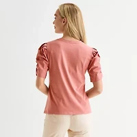 Liz Claiborne Womens Round Neck Short Sleeve Blouse