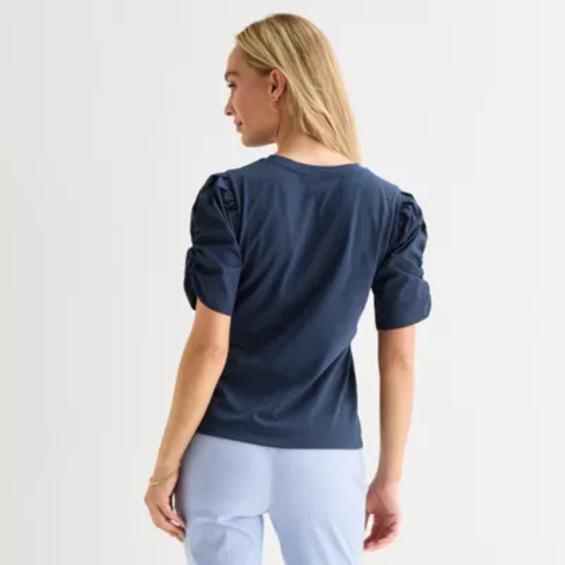 Liz Claiborne Womens Round Neck Short Sleeve Blouse