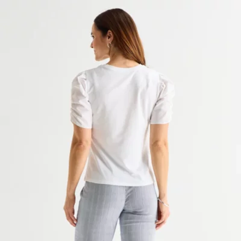 Liz Claiborne Womens Round Neck Short Sleeve Blouse