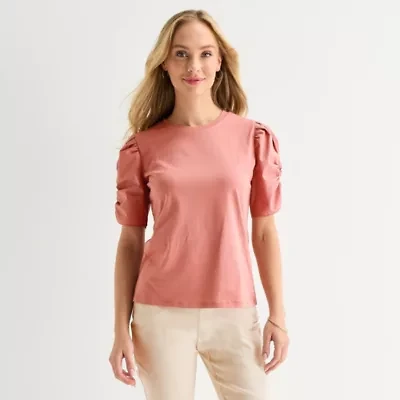 Liz Claiborne Womens Round Neck Short Sleeve Blouse