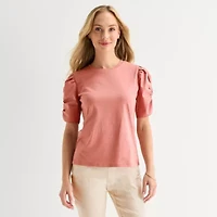 Liz Claiborne Womens Round Neck Short Sleeve Blouse