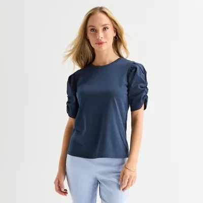 Liz Claiborne Womens Round Neck Short Sleeve Blouse