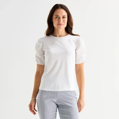 Liz Claiborne Womens Round Neck Short Sleeve Blouse