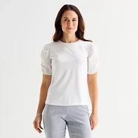 Liz Claiborne Womens Round Neck Short Sleeve Blouse