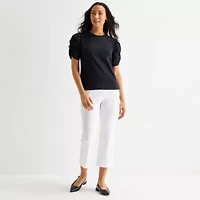 Liz Claiborne Womens Crew Neck Elbow Sleeve Blouse