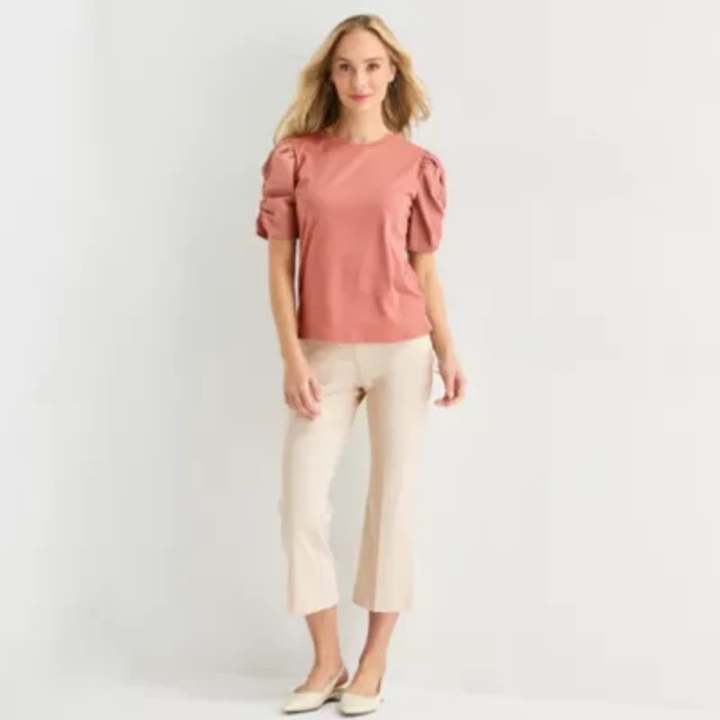 Liz Claiborne Womens Round Neck Short Sleeve Blouse
