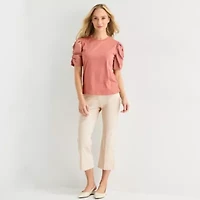 Liz Claiborne Womens Round Neck Short Sleeve Blouse