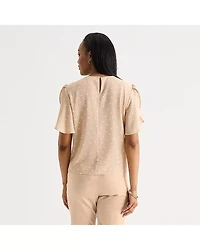 Liz Claiborne Womens Round Neck Short Sleeve Blouse