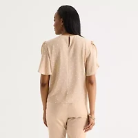 Liz Claiborne Womens Round Neck Short Sleeve Blouse