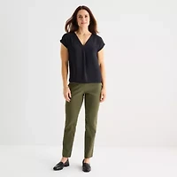 Liz Claiborne Womens V Neck Short Sleeve Satin Blouse