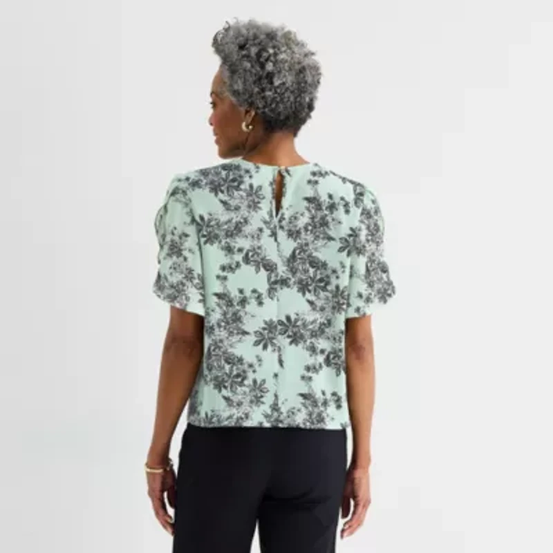 Liz Claiborne Womens Round Neck Short Sleeve Blouse