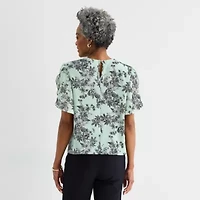 Liz Claiborne Womens Round Neck Short Sleeve Blouse