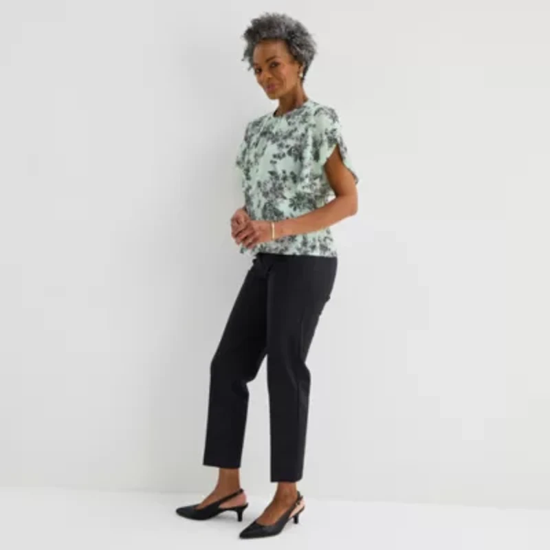 Liz Claiborne Womens Round Neck Short Sleeve Blouse