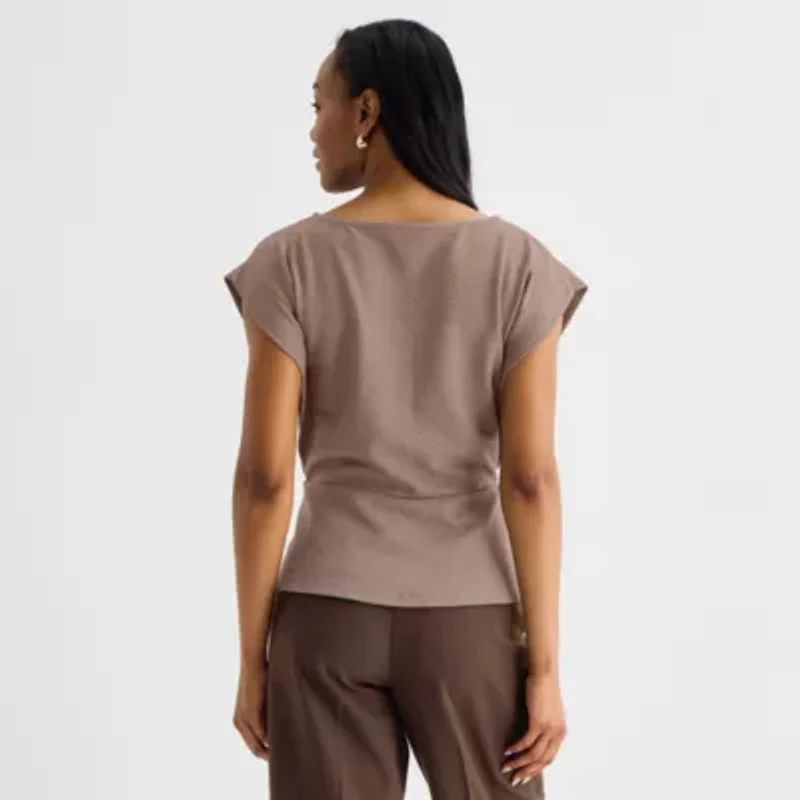 Liz Claiborne Womens Round Neck Short Sleeve Peplum Top
