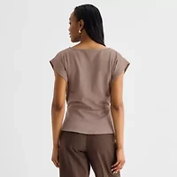 Liz Claiborne Womens Round Neck Short Sleeve Peplum Top
