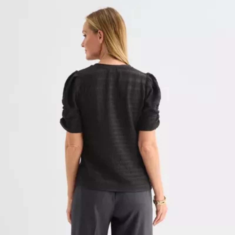 Liz Claiborne Womens Crew Neck Short Sleeve Blouse