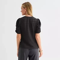 Liz Claiborne Womens Crew Neck Short Sleeve Blouse