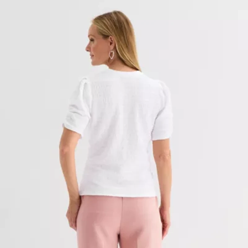 Liz Claiborne Womens Crew Neck Short Sleeve Blouse