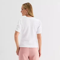 Liz Claiborne Womens Crew Neck Short Sleeve Blouse