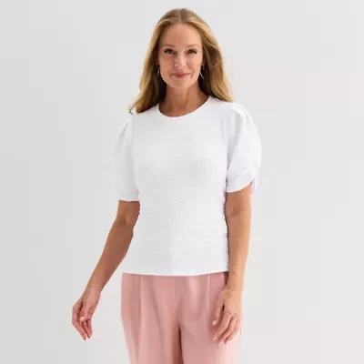 Liz Claiborne Womens Crew Neck Short Sleeve Blouse