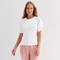 Liz Claiborne Womens Crew Neck Short Sleeve Blouse