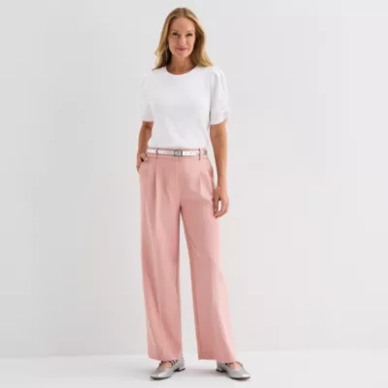 Liz Claiborne Womens Crew Neck Short Sleeve Blouse