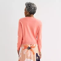 Liz Claiborne Womens Crew Neck Long Sleeve Button Cardigan