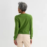 Liz Claiborne Womens Crew Neck Long Sleeve Button Cardigan