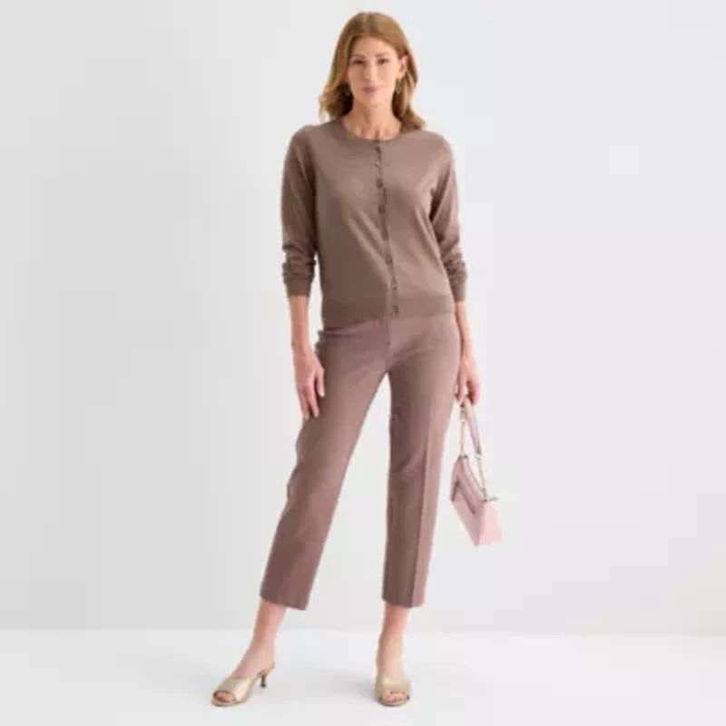 Liz Claiborne Womens Crew Neck Long Sleeve Button Cardigan