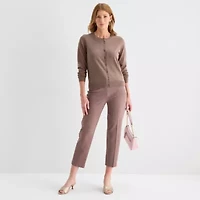 Liz Claiborne Womens Crew Neck Long Sleeve Button Cardigan