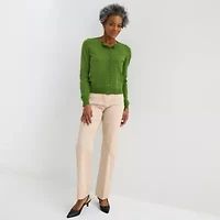 Liz Claiborne Womens Crew Neck Long Sleeve Button Cardigan