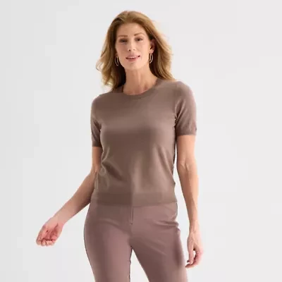 Liz Claiborne Womens Crew Neck Short Sleeve Pullover Sweater