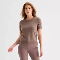 Liz Claiborne Womens Crew Neck Short Sleeve Pullover Sweater