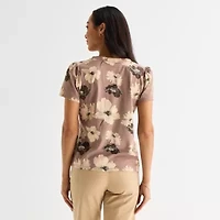 Liz Claiborne Womens Split Crew Neck Short Sleeve Blouse