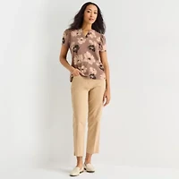 Liz Claiborne Womens Split Crew Neck Short Sleeve Blouse