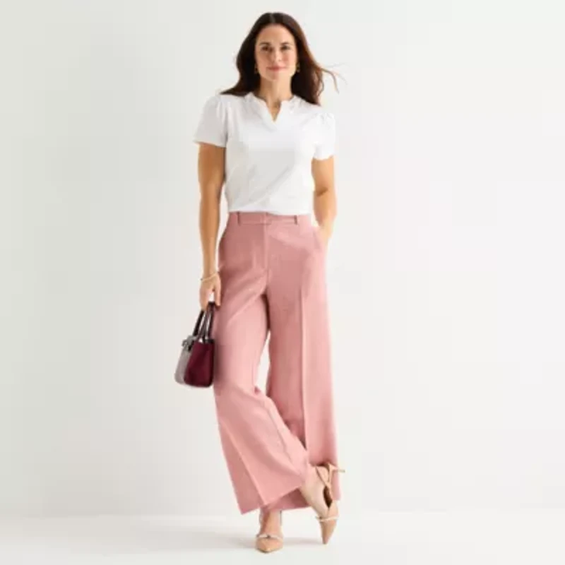 Liz Claiborne Womens Split Crew Neck Short Sleeve Blouse