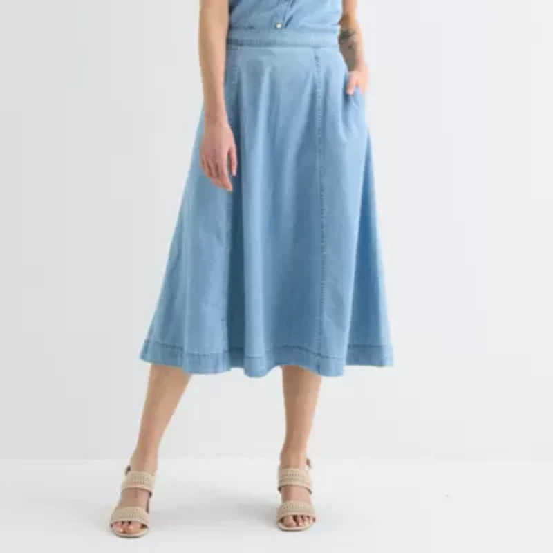 Liz Claiborne Womens Mid Rise Midi Full Skirt
