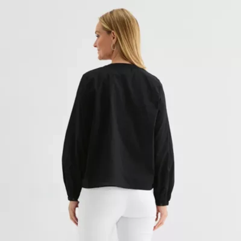 Liz Claiborne Womens Crew Neck Long Sleeve Blouse