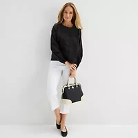 Liz Claiborne Womens Crew Neck Long Sleeve Blouse